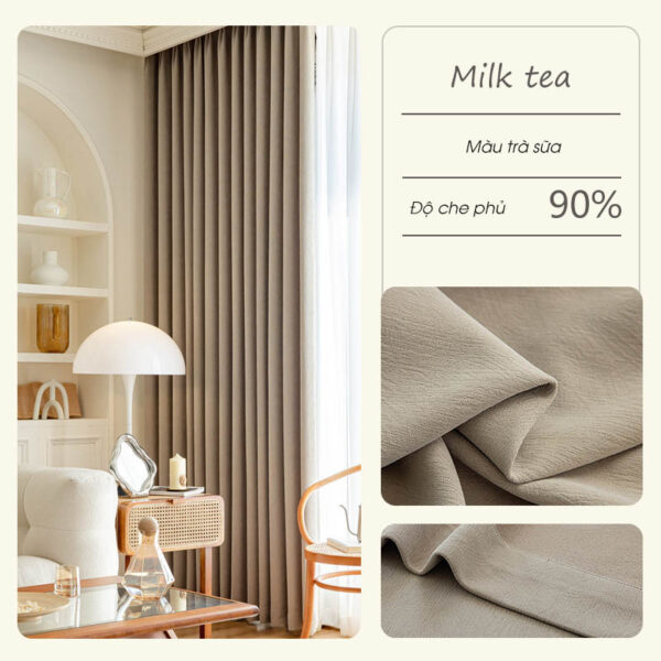 Rèm vải phòng khách họa tiết Màu trà sữa