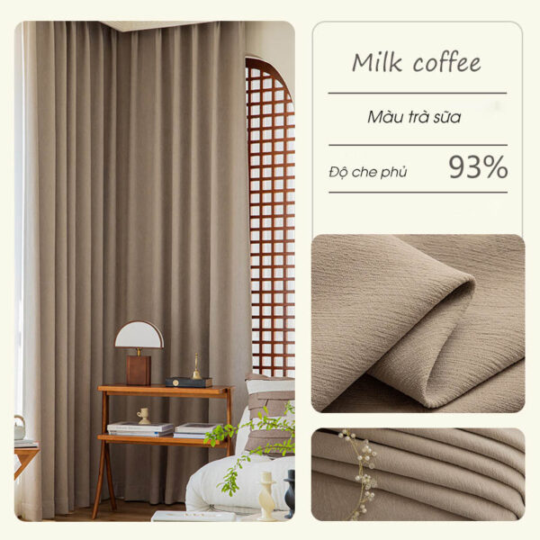 Rèm vải phòng khách họa tiết màu cafe sữa
