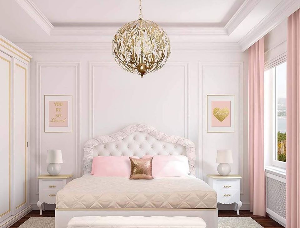 Phòng ngủ đẹp cho nữ màu hồng pastel nhẹ nhàng